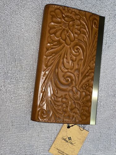 Patricia Nash Cauchy Tooled Genuine Leather Framed RFID Wallet Cognac NWT $119