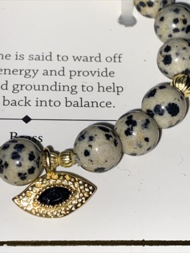 Shivam Dalmatian Jasper Gemstone~Brass 8" Bracelet~Strength, Clarity & Grounding