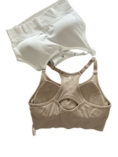 90 Degree By Reflex Seamless Noha Sports Bra~ Beige & White ~Set of 2~Sze LARGE