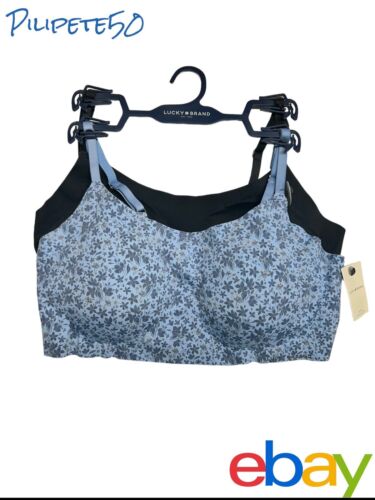 Lucky Brand~2 Pack Seamless Laser Cut Bras Black/Blue Floral ~LV19051~XL~UNIQUE!