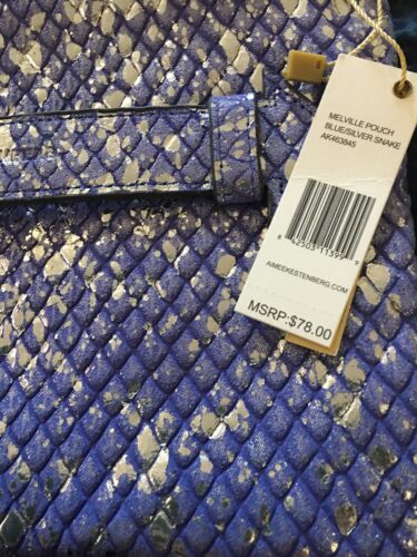 AIMEE KESTENBERG Melville Pouch Wristlet Blue Silver Snake AK Leather Retail$78