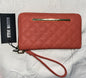 STEVE MADDEN WALLET WRISTLET COLOR PAPAYA DIAMOND QUILTED GOLD ZIPPER