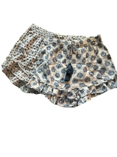 Rachel Zoe ~2-Pack Sleep Shorts Cotton~Floral Blue/White~ Ruffle~VERY FEMININE!!