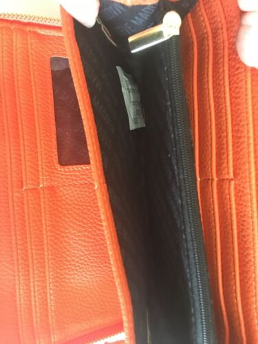 STEVE MADDEN WALLET WRISTLET ORANGE STITCHED BIG LETTER LOGO (SM) GOLD HARDWARE