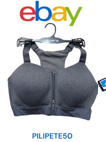 LAYER 8 MAXIMUM SUPPORT SIZE SMALL SPORT BRA FITTED DARK GRAY Front Zipper-NEW