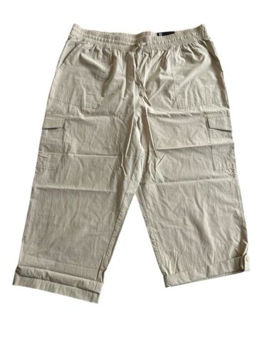 JONES NEW YORK Signature Beige~Roll Tab Cargo Capri~High Rise Cotton~XL MSRP $89