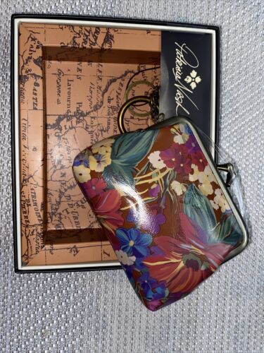 New Patricia Nash Leather Floral Coin Purse Key Chain Ring- New In Box