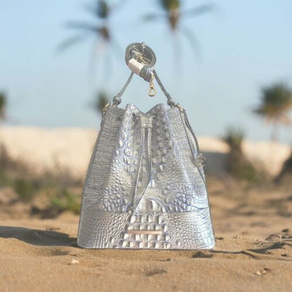 Brahmin Marlowe Bucket Shoulder  Handbag~Eggshell~Silver & Blue Melbourne~NWT