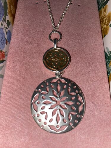 Lucky Brand Silver & Gold Tone Circle Pendant Necklace NIB MSRP $39 LUCKY 🍀