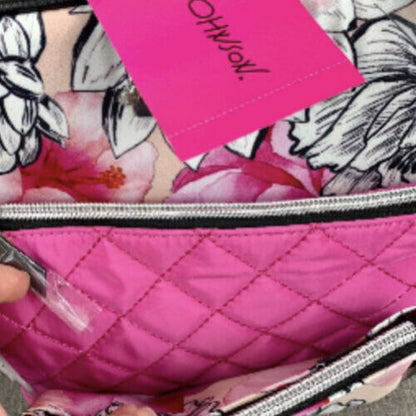 Betsey Johnson 3 Pieces Cosmetic Case Zip Around Blush Background Floral Bag NWT