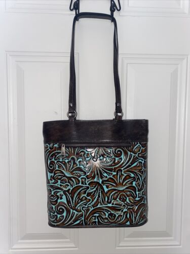 Patricia Nash Albi Tooled Turquoise Convertible Backpack  Tooled $249.00~UNIQUE
