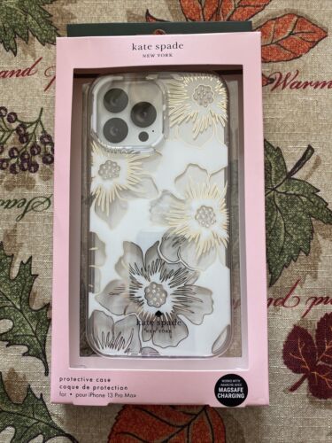 Kate Spade New York Protective Case iPhone 13 ProMax Floral White Rhinestone NEW