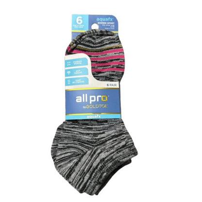 All Pro Gold Toe Aquafx~6 Pairs~Gray Pattern No Show Socks Shoe 4-10~GREAT FIT!