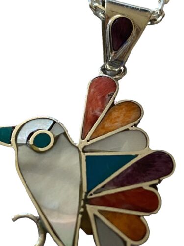 PERUVIAN Hummingbird Pendant Necklace & Earring Set Multicolor Stones 950 Purity