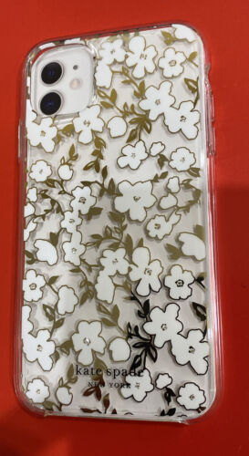 KATE SPADE CASE iPHONE 11  CLEAR -TINY WHITE FLOWER RHINESTONE GOLD FOIL