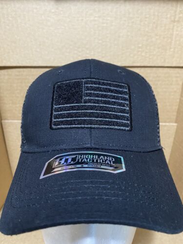 Highland Tactical Hat Black With US Flag Snap Adjustable Go USA!!!