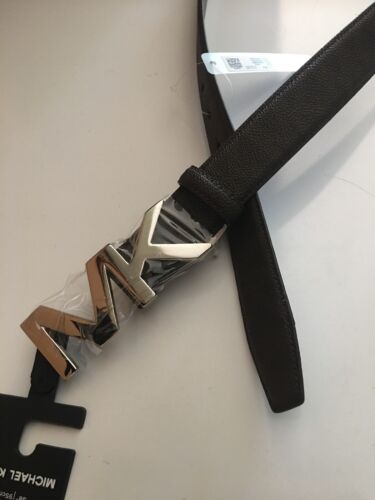 MICHAEL KORS BELT BROWN WITH PRINTED MK LOGO SILVER MK BUCKLE MSRP $48
