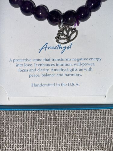 Sacred Stone Circles Bracelet Amethyst W/ Lotus Flower Silver-Tone - RARE  FIND
