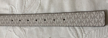 MICHAEL KORS BELT REVERSIBLE CHOCOLATE/VANILLA MK LOGO PRINT GOLD OVAL BUCKLE