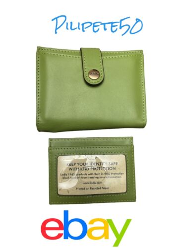 LODIS Coin Purse Bifold Card Wallet Green Genuine Leather-ABSOLUTELY BEAUTIFUL!