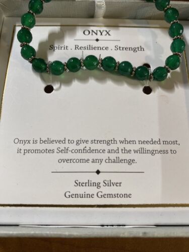 SHIVAM .925 STERLING SILVER & GREEN ÓNYX GENUINE GEMSTONE BRACELET ~BEAUTIFUL 💝
