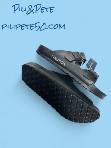Nautica Ashay 2 Straps Adjustable Slides Sandals, Mens Size 12, Black White Logo