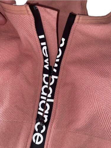 NEW BALANCE Medium Impact Sports Bra Style #R000440 DUSTED PEACH FRONT ZIP LOGO