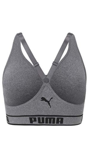 PUMA Women's Seamless Sports Bra - Heather Gray/Black Low Support  SUPER CUTE!!