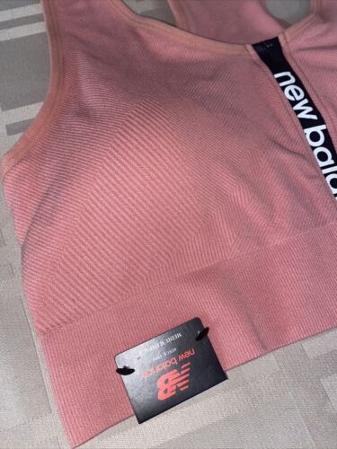 NEW BALANCE Medium Impact Sports Bra Style #R000440 DUSTED PEACH FRONT ZIP LOGO