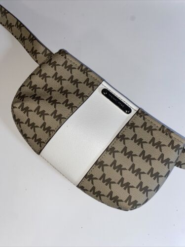 Michael Kors Women’s Belt  Fanny Pack MK Signature Logo BROWN/BEIGE/WHITE- S/M