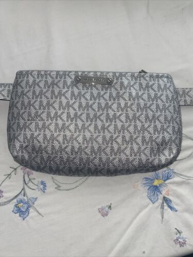 Michael Kors Women’s Belt  Fanny Pack MK Signature Logo SILVER/GRAY- L/XL UNIQUE