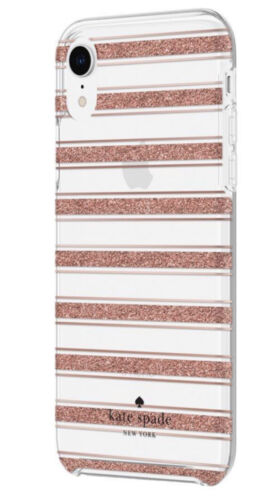 Kate Spade Phone Case for iPhone XR -Clear Case Rose Gold Glitter Stripes