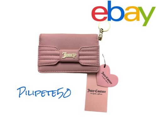 Juicy Couture Bifold Wallet Gold Logo Pretty Bow Flap Card Case w/ Key Ring~CUTE