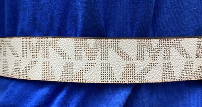 Michael Kors Belt Reversible Brown to Vanilla Large MK Logo Gold Buckle Large