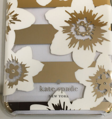 KATE SPADE PHONE CASE WHITE FLOWER GOLD ACCENTS RHINESTONE iPhone 8,7,6s,6 PLUS