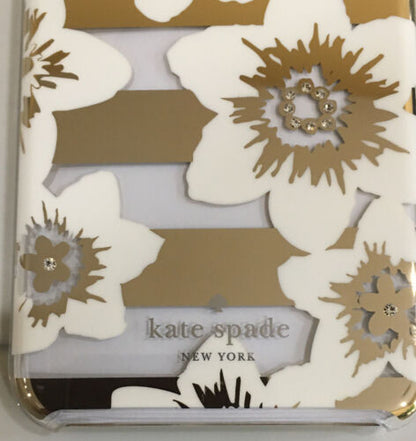 KATE SPADE PHONE CASE WHITE FLOWER GOLD ACCENTS RHINESTONE iPhone 8,7,6s,6 PLUS