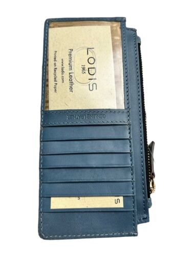 Lodis Blue RFID Protection Card Case Window ID  Leather Wallet GREAT QUALITY!!