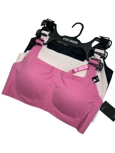 Steve Madden Women’s 3-Pack Seamless Lounge Bra Removable Pads Size L~ MSRP $84