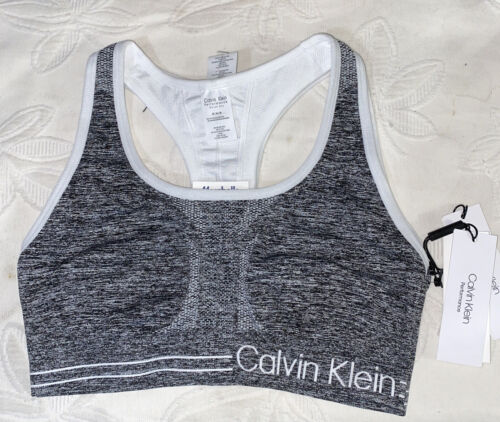 Calvin Klein Sports Bra- Heather Gray &White Size Medium PFYT1051 SUPER CUTE!