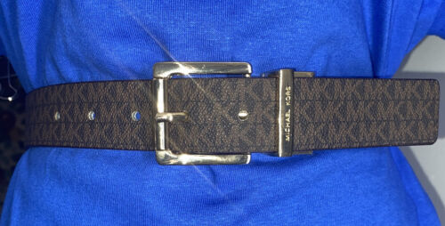 Michael Kors Belt Reversible Brown to Vanilla MK Logo Both Sides Gold Buckle