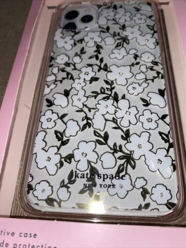 KATE SPADE PHONE CASE iPHONE 11 PRO MAX CLEAR W/TINY WHITE FLOWERS / GOLD FOIL