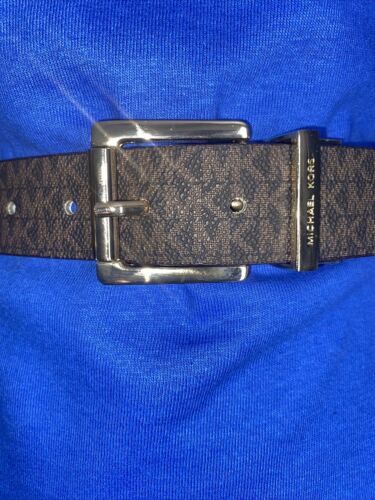 Michael Kors Belt Reversible Brown to Vanilla MK Logo Both Sides Gold Buckle