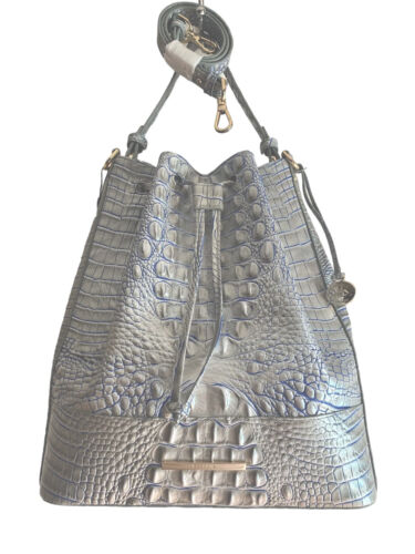 Brahmin Marlowe Bucket Shoulder  Handbag~Eggshell~Silver & Blue Melbourne~NWT