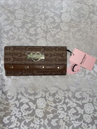 JUICY COUTURE GLAM ELONGATED FLAP WALLET~CLUTCH CHESTNUT CHINO LOGO~JUST FOR YOU