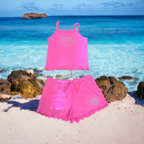 Juicy Couture Sleepwear 2pc Set JC1921A Size L~ Pink With Rhinestones NWT~SEXY!