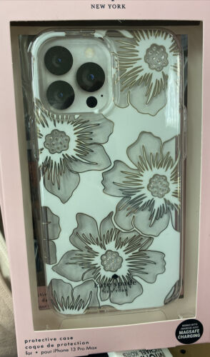 Kate Spade New York Protective Case iPhone 13 ProMax Floral White Rhinestone NEW