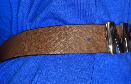 Michael Kors Belt Vanilla/Luggage Reversible Printed MK Logo and Buckle ALL SIZES!