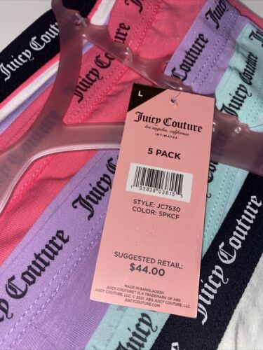Juicy Couture~Women Boyshort Underwear Panties Cotton Blend 5-Pair JC7530~WOW~L