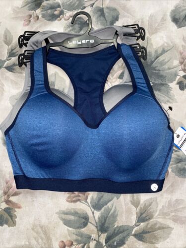 Layer 8 Maximum Support 2 Pack Sports Bra SMALL Blue/Gray Q-Wick Dry NEW