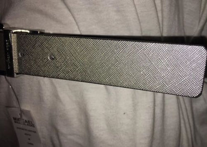 MICHAEL KORS BELT REVERSIBLE BLACK/SILVER PRINTED LOGO SILVER BUCKLE MSRP$48